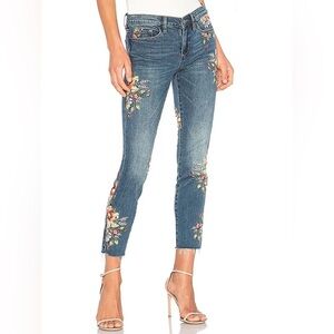 Blank NYC Blue Floral Embroidered Cropped Jeans